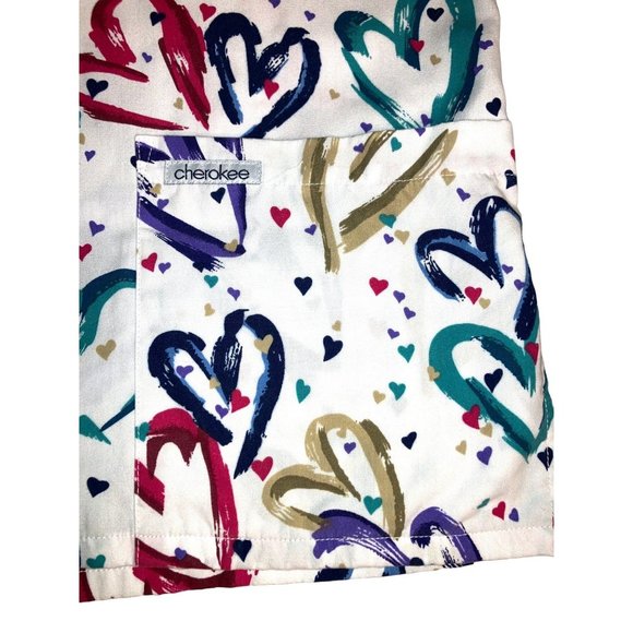 Cherokee Heartbeat Print V-Neck Scrub Top - Picture 3 of 10